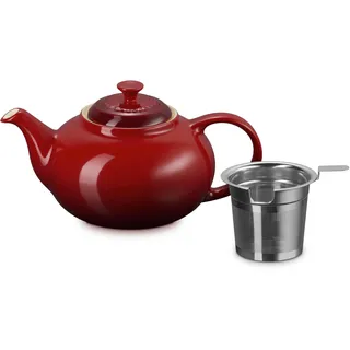 Le Creuset Steingut-Teekanne mit Edelstahl-Teesieb, 1,3 l, Cerise