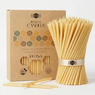 Danilovo 100 Dünne Bienenwachskerzen – Orthodoxe Kirchenkerzen aus Echtem Bienenwachs mit Baumwolldocht, Ritualkerzen für Meditation, Gebet & Hausaltar, Natürlicher Honigduft (16 cm, Weiß)