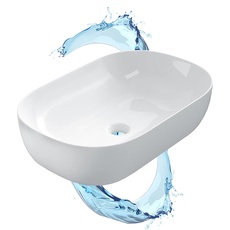 Starbath Plus - Weißes Keramikbecken - Ovale Form - Dimensioni 61 x 40 x 15 cm - ideal für die Aufstellung auf der Waschtischplatte von Bädern und Toiletten