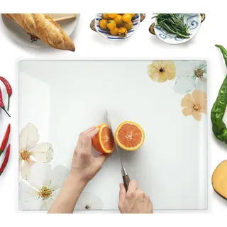 Kitchenville Glasschneidebrett 50×40 cm – Hygienisches Schneidebrett aus gehärtetem Glas – Hitzebeständig, Kratzfest & Rutschfest – Glasplatte für die Küche – Blumenmuster