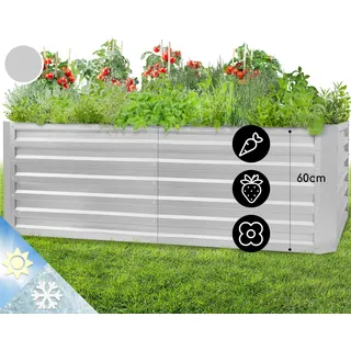 Blumfeldt Hochbeet aus Metall, Wetterfestes Stahlblech-Hochbeet für Balkon & Garten, Rostfreies Hochbeet, Freistehende Hochbeete 180x60x90 cm, 970 L Pflanzkübel Groß für Blumen, Obst, Gemüse - Silber