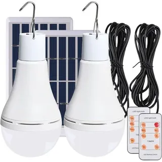Zwei tragbare Solarlampen mit Schemersensor, Solarpanel und USB-Ladung, geeignet für Zelte, Camping, Spaziergänge und Hühnerhütten. - Schwarz