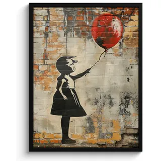 MuchoWow Poster MIT Rahmen Graffiti - Banksy - Mädchen - Straßenkunst Posterleiste 60x80 cm , Sandfarben , Papier , Rechteckig , 60x80 cm , gerahmt , Bilder & Rahmen, Bilder