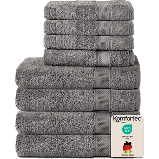 Komfortec Handtuchset 4 Badetücher 70 x 140 cm und 4 Handtücher 50 x 100 cm grau