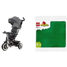 Kinderkraft ASTON Dreirad ab 9 Monate bis 25 kg, Kinderdreirad mit schubstange & LEGO 10980 DUPLO Bauplatte in Grün, Grundplatte für DUPLO Sets