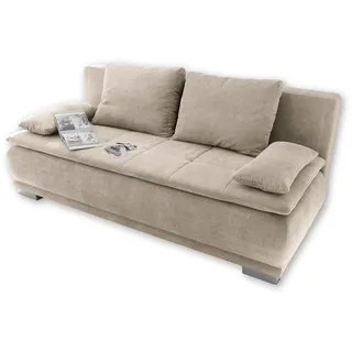 Stella Trading LUIGI Schlafsofa mit Bettkasten, Stoffbezug Sand - Klappbares Sofa mit Schlaffunktion und fest vernähtem Schaumtopper - 211 x 93 x 103 cm (B/H/T)
