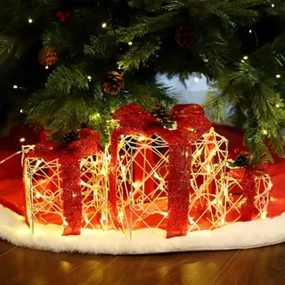 salcar 3er Set LED Geschenkbox Weihnachten mit Schleife, Deko Beleuchtete Geschenkboxen für Innen und Außen mit 8 Beleuchtungsmodi, Warmweiß