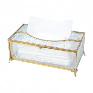 Taschentücher Box, SLHEQING Taschentuchbox Gold Kosmetiktücher Box Rechteckige Tissue Holders aus Glas Tücherbox für Schminktisch Bad Wohnzimmer Couchtisch Schlafzimmer Büro