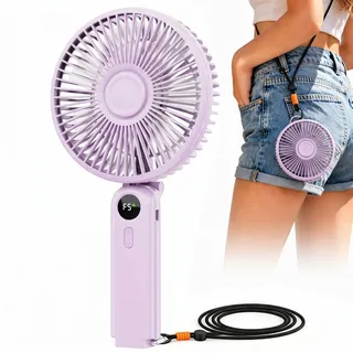 Handventilator Tragbarer, Mini Ventilator 10000mAh Handventilator Akku Aufladbar, bis zu 40 Stunden Laufzeit, Starker Leise 5 Geschwindigkeit Faltbarer Taschenventilator Nackenventilator für Reisen