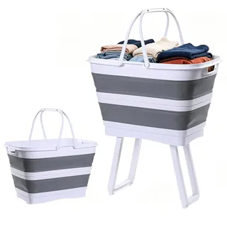 Großer Wäschekorb Mit Klappbaren Füßen, Stand Wäschebox Mit Beinen, 26 Liter Platzsparender Faltbarer Stauraum, Multifunktionale Waschschale Mit Ablauföffnung Für Spielzeug, Lebensmittel