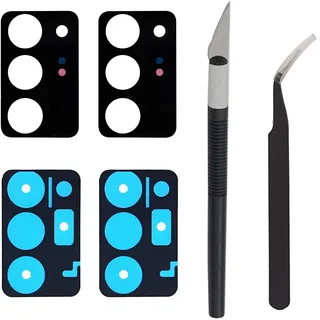 Cemobile 2 Stück Rückkameraobjektiv Glas Ersatz kompatibel mit Samsung Galaxy Note 20 Ultra N985 / 5G N986 6,9 Zoll mit Kleber, Pinzette, Präzisionsmesser Werkzeugset (Mystic Black)