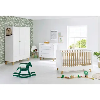 Pinolino Babyzimmer , Weiß, Eichefarben , Holzwerkstoff , 5 Fächer , 3 Schubladen , in verschiedenen Größen erhältlich,zum Juniorbett umbaubar, höhenverstellbar, Sprossen mit Normabstand, Aufbauanleitung im Karton, Lattenrost inklusive, Schlupfsprossen , Babymöbel & Kindermöbel, Babyzimmer, Babyzimmer-Serien