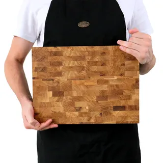 B4K Hackblock aus Eiche Stirnholz, Schneidebrett Holz 37x27x4,3cm, geölt, Griffmulden, rutschfest mit Silikonfüßen, messerschonendes Stirnholzbrett