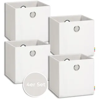 Storanda | 4er Set Aufbewahrungsbox 33x33x33 cm | Extra Große Griffe | Stabil & Faltbar | Regalbox für Würfelregal Kallax | Ideal für Zuhause & Kinderzimmer | Weiß