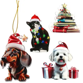 Regendeko Hund Katze Haustier Thema Ornamente Katzen Weihnachtsbaum Weihnachtskugel Katze Weihnachtsdeko Weihnachten hängen Weihnachtsbaumschmuck Weihnachten Anhänger Holz Weihnachten deko (Katze)