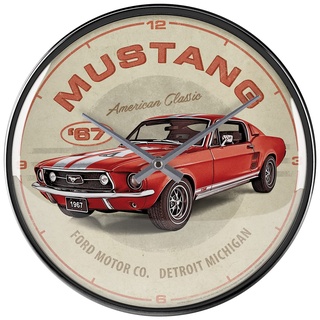 Nostalgic-Art Retro Wanduhr, Ø 31 cm, Ford Mustang – GT 1967 Red – Geschenk-Idee für Ford-Zubehör Fans, Original Lizenzprodukt (OLP), Große Küchenuhr, Vintage Design