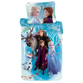 Disney Die Eiskönigin – Bettwäsche – Bettbezug, Baumwolle | Wendebettwäsche | Die Eiskönigin 2 | Elsa Anna Kristoff Sven & Olaf | Herbstwald | 100% Baumwolle Öko-Tex | Offiziell