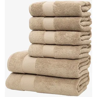 Handtuch Set WOLKENFELD "Premium Low-Twist Baumwolle 550 g/m2 – 6-teiliges Bade-Set", beige, 6 tlg., Frottier, Frottier, Obermaterial: 100% Baumwolle, Handtuch-Sets, Handtuch Set, 2 Duschtücher 70×140 cm & 4 Handtücher 50×100 cm