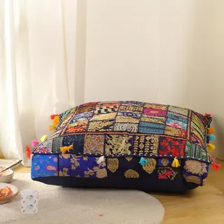 THE ART BOX 88 x 88 x 12 cm, Vintage-Patchwork, großes Outdoor-Kissen, großes Hundebett, Gartendekoration, Bodensitzkissen, Boho-Dekorationskissen (nur Bezug)