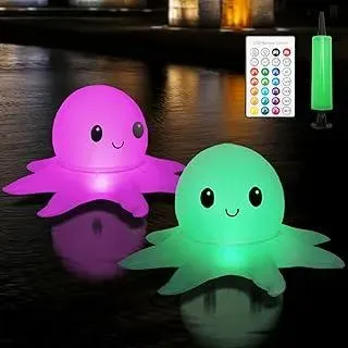 beek Solar Poolbeleuchtung Schwimmend, 2 Stück RGBW Aufblasbar Solarlampe Octopus LED Pool Lichter mit Fernbedienung, IP68 Wasserdichte Solarlichter für Garten, Schwimmbad, Strand, Rasen