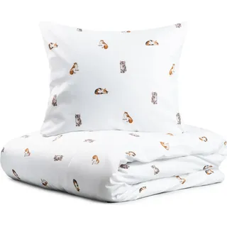 HOMLA GATTINO Bettwäsche aus Mikrofaser mit Katzen 160x200 cm - Beige