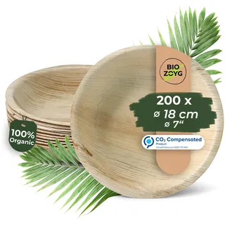 BIOZOYG Einwegteller 200 Stück Ø 18 cm Palmblatt-Teller - Einweggeschirr kompostierbar - hochwertige Alternative für Bambus Teller und Pappteller - Partygeschirr