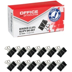 Office Products Foldback-Klammern 32 mm / 12 Stück/aus Metall/Schwarz/Silber/Unempfindlich Gegen Verformung/Büroklammern Papierklammern