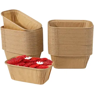 Jogoico Mini Kastenform Kuchen 50 Stück Einweg Mini Kuchenformen 8 x 4 x 4cm Brot Papierbackform Rechteck Brotbackform Kasten Papier Muffinförmchen für Kleines Brot Muffins - Braun