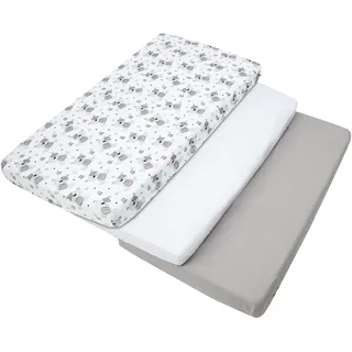 Medi Partners Spannbettlaken 60x120 3-Pack Baby Bettlaken Kinderbett Spannbetttuch 100% Baumwolle - Fitted Kinder Sheet Bettwäsche Babymatratze Schlafsack Babybett (Teddybär-Weiß-Graue)