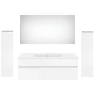 Puris Badezimmer , Weiß Hochglanz , Holzwerkstoff , 2 Schubladen , 150 cm , Goldenes M, Made in Germany , hängend , Badezimmer, Badmöbelsets & Badmöbelserien, Badmöbel-Sets