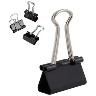 D.RECT Metal Foldbackklammern - Foldback Klammern Verpackung 12 Stück 25mm - Vielzweckklammern, Metall Binder Clips für: Notizen, Briefpapier - Büroklammern Gross, Schwarz