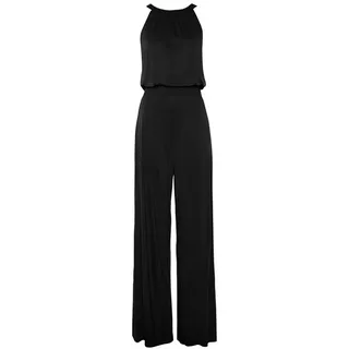 s.Oliver Overall mit breitem Smokeinsatz, langer Jumpsuit aus Viskosejersey, schwarz,