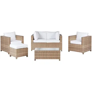 Beliani Lounge Set PE Rattan Cremeweiß Milano - Kunststoff , 75x75x140 cm , Wohnzimmer, Sofas & Couches, Sitzgarnituren