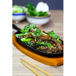 WORLD OF FLAVOURS Flavors Oriental Dish de Sizzling de Eisen, Holz, Schwarz, 36 x 14,5 x 3,5 cm - Schwarz