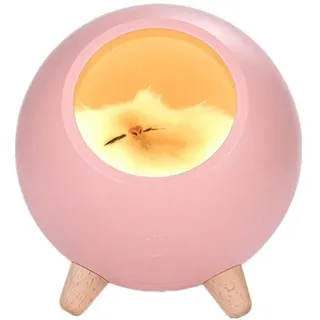 Kuschelkätzchen-Nachttischlampe, USB-ladbar, Touch-Funktion, rosa - Weiß