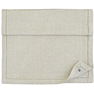 Linen & Cotton Hochwertiger und Eleganter Herringbone Tischläufer Stoff/Tischband mit Hohlsaum Oxford - 100% Leinen, 44 x 270cm (Natur/Grau/Beige) Ideal für Hochzeit Gastronomie Hotel