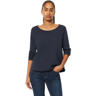 Marc O'Polo Langarmshirt MARC O'POLO DENIM Damen, Gr. XS, blau (marine), Slub, Obermaterial: 100% Baumwolle, unifarben, figurbetont hüftlang, U-Boot-Ausschnitt, abgesteppt, Shirts Langarmshirt, als tolles Langarm-Basic