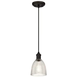 Westinghouse Lighting Einflammige Pendelleuchte, Ausführung geölte Bronze mit geriffeltem Klarglas, Glas, 1 W, 15 x 15 x 154 cm, 6338540