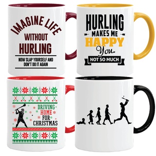 GAA Hurling Tassen (4 Stück) & Geschenkbox-Set – Geburtstage Weihnachten Lustiges Geschenk Feier Neuheit alt Groß Heavy Duty Griff Dino Beschichtung Spülmaschinen-/Mikrowellenfest Sublimation Keramik