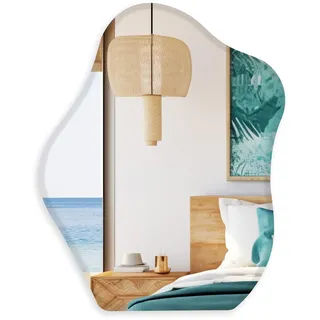 Muzilife Asymmetrischer Spiegel zum Aufhängen, Großer Rahmenloser Wandspiegel mit 45x56cm MDF-Rückwand, Kosmetik Tischspiegel für Wohnzimmer Schlafzimmer Bad Flur Eingang, Ideal als Dekorationsobjekt