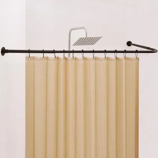 Crkmire Duschvorhangstange L Form verstellbar 100–134x140–214cm, Duschstange L-förmige Eckduschstange mit Deckenhalterung, 15 kg Tragkraft, rostfrei, inkl. 12 Haken, kein Durchhängen (Bohrmontage)