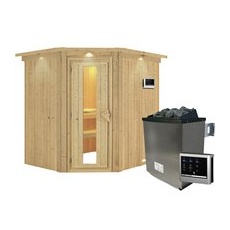 KARIBU Sauna »Maardu«, inkl. 9 kW Saunaofen mit externer Steuerung, für 3 Personen - beige