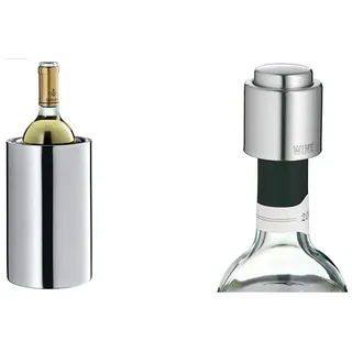 WMF Clever&More Sekt-Weinkühler Edelstahl 19,5 cm, Flaschenkühler doppelwandig, hält länger kühl & Clever&More Weinverschluss mit Aufschrift, Wein- Flaschenverschluss Ø 2,4 cm