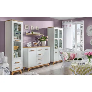 Wohnzimmer Set Vitrine Kommode Wandregal Wohnwände Kommoden Schrank Holz 4tlg. - Weiß
