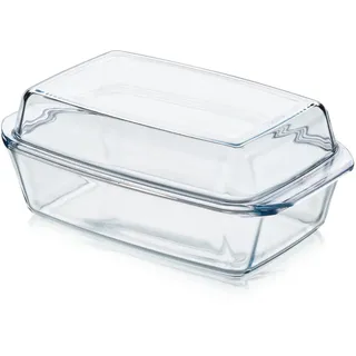 KHG Auflaufformen aus Glas mit Deckel 3 L Rechteckig für kalte & warme | spülmaschinenfest, mikrowellengeeignet, Glasbräter Glasform Backform, 35x13x21 cm, praktisch für Zuhause