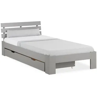 Homestyle4u Holzbett mit Stauraum 90/200 cm grau , Grau , Holz , Kiefer , 90x200 cm , Schlafzimmer, Betten