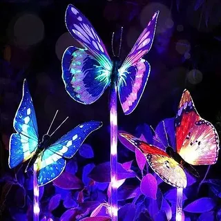 Butterfly Solar Lights Outdoor Gartendekoration, Pack 3 hellfarbene Farbwechseln von LED -Glasfaser -Beleuchtung Party Dekorationen