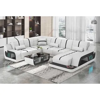 Modern Wohnlandschaft Sofa U Form Ecksofa Designersofa Weiß Kunstleder - Weiß