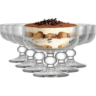 Aulivra 6er Set Dessertschalen Glas 320ml – Eisbecher mit Fuß, Dessertgläser für Eis, Pudding, Trifle, Garnelencocktail, klare Glasschalen