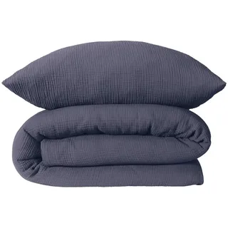 SCHIESSER Bettwäscheset Molly - Musselin - 2-teilig - 135 x 200 cm - Indigo